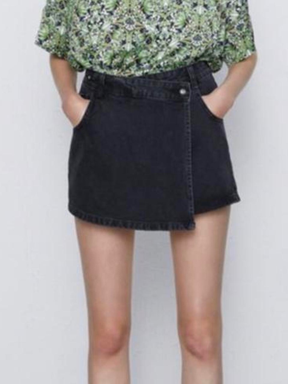 Zara charcoal black wrap denim skort